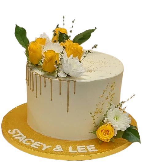 Yellow And White Fresh Flowers Buttercream Cake CB-NC610
