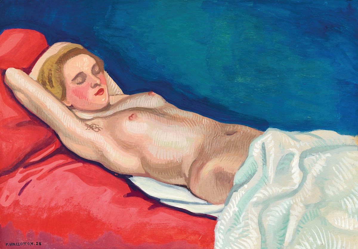 Femme nue couchée sur un canapé rouge 1923