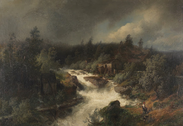 Wassermühle am tosenden Gebirgsbach 1870