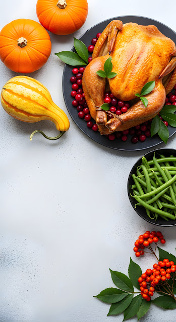 Roasted Turkey Cranberries Autumn Harvest Flat Lay - Free mobile Wallpaper