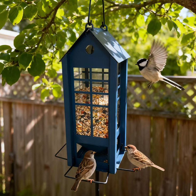Hängendes Metall-Vogelhaus als Futterstelle