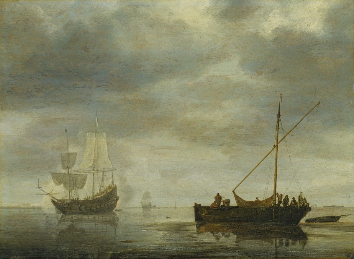 Single Master and Frigate Firing Salute on a Calm Sea ca 1645 1648