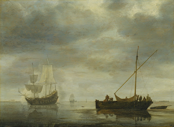 Single Master and Frigate Firing Salute on a Calm Sea ca 1645 1648