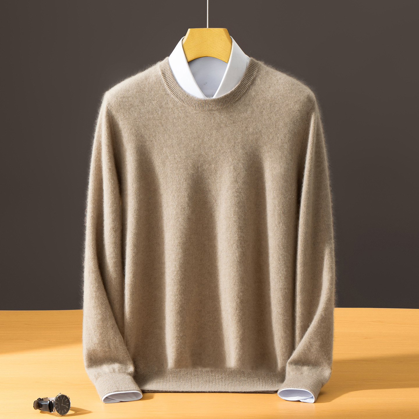 Men's Cashmere Sweater, Round Neck, Business Casual