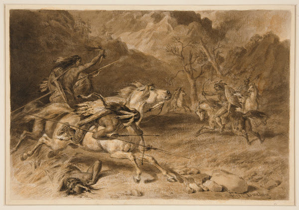Drawing for The Encounter Indian Fight onHorseback 1981