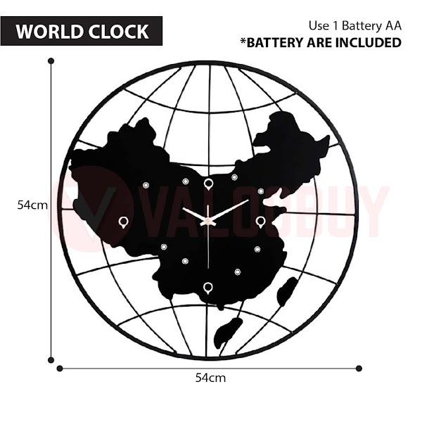World Clock Jam Dinding Modern Stye Wall Deco