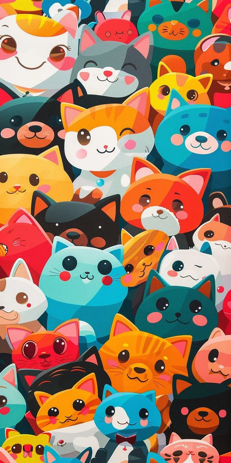 Cartoon Cats, Cute Animals, Kawaii Art, Pet Illustration iPhone Wallpaper Background (768x1536)