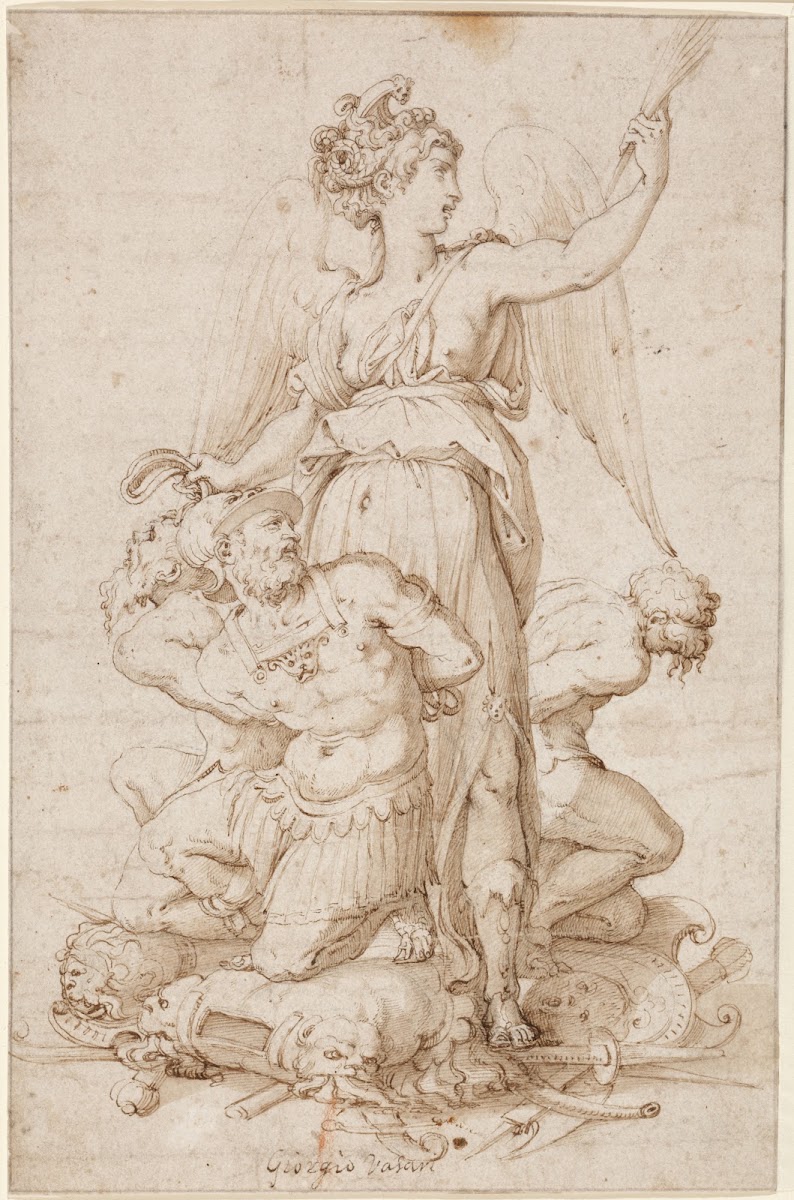 Victory with three Prisoners kneeling on Trophies ca 1540