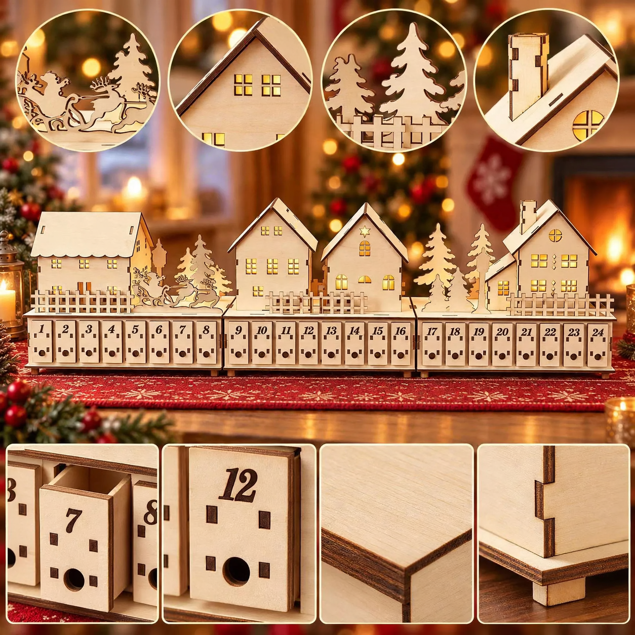 Illuminated Advent Calendar made of Wood