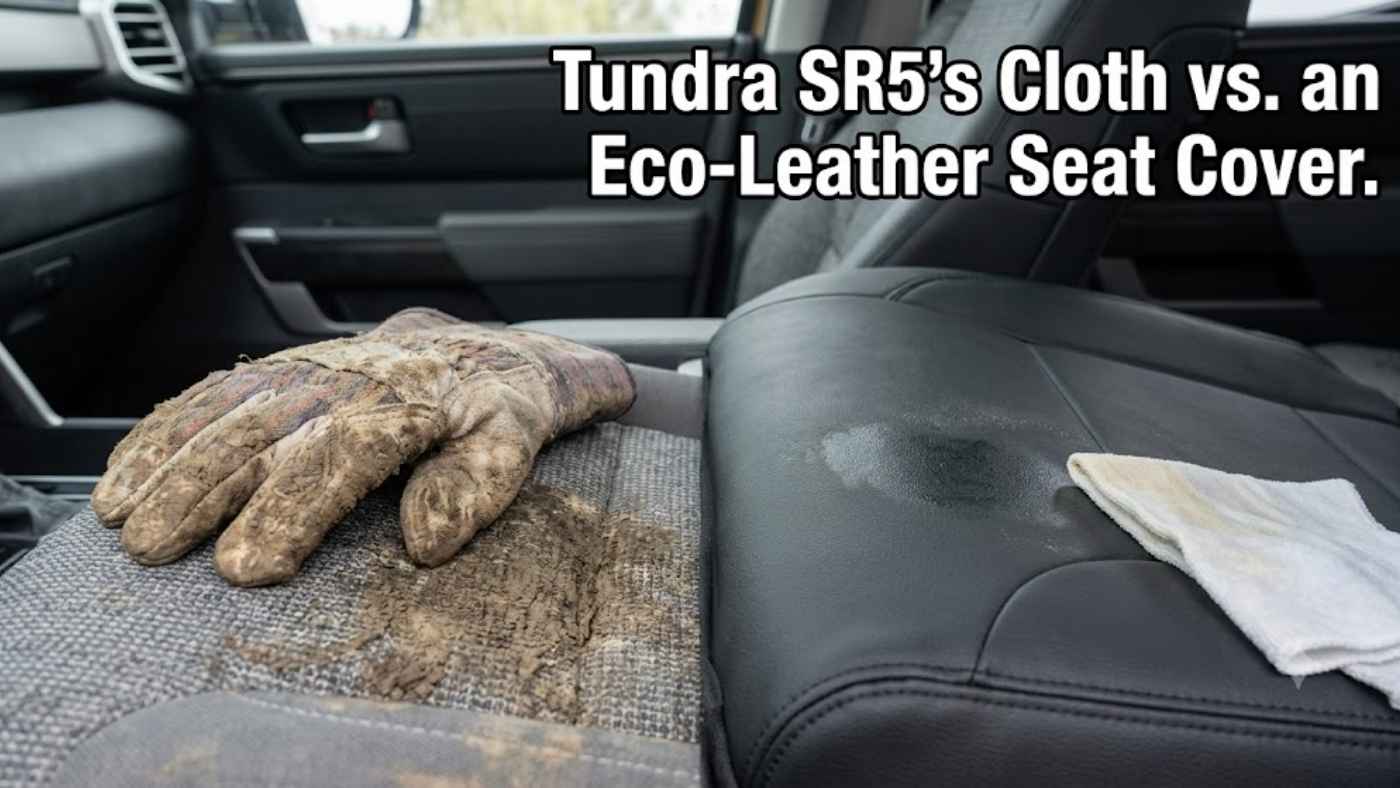 Cloth front seats in a 2027 Toyota Tundra SR5 showing where daily wear starts
