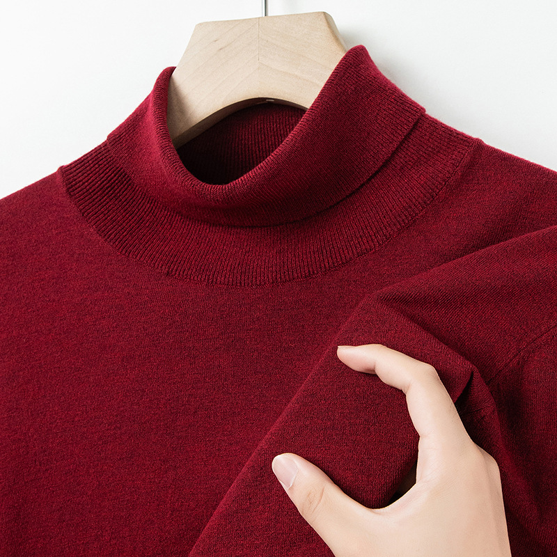 Men's wool sweater, fine knit, stand-up collar