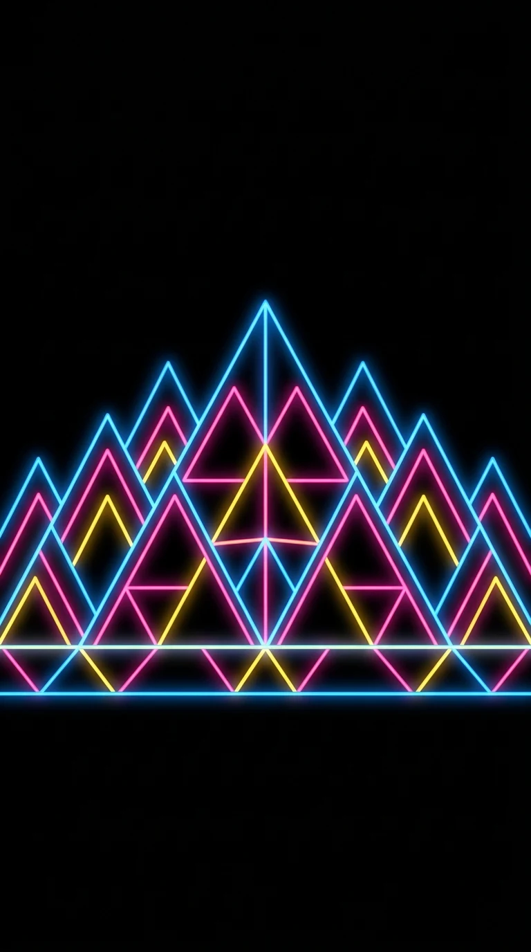 Minimalist Geometric Neon Mountain Peaks Landscape - Free 4K mobile Wallpaper
