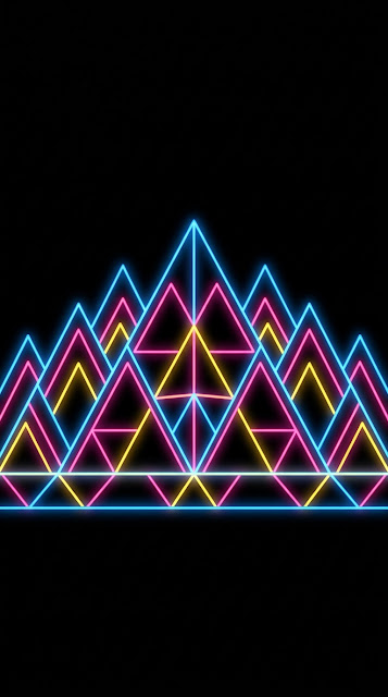 Minimalist Geometric Neon Mountain Peaks Landscape - Free mobile Wallpaper