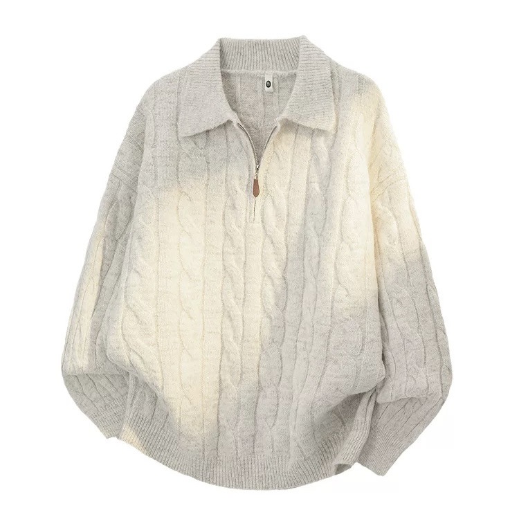 Herren-Strickpullover mit Reißverschluss und Zopfmuster
