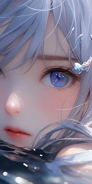 Anime, Girl, Water, Blue Eyes 4K Wallpaper Background