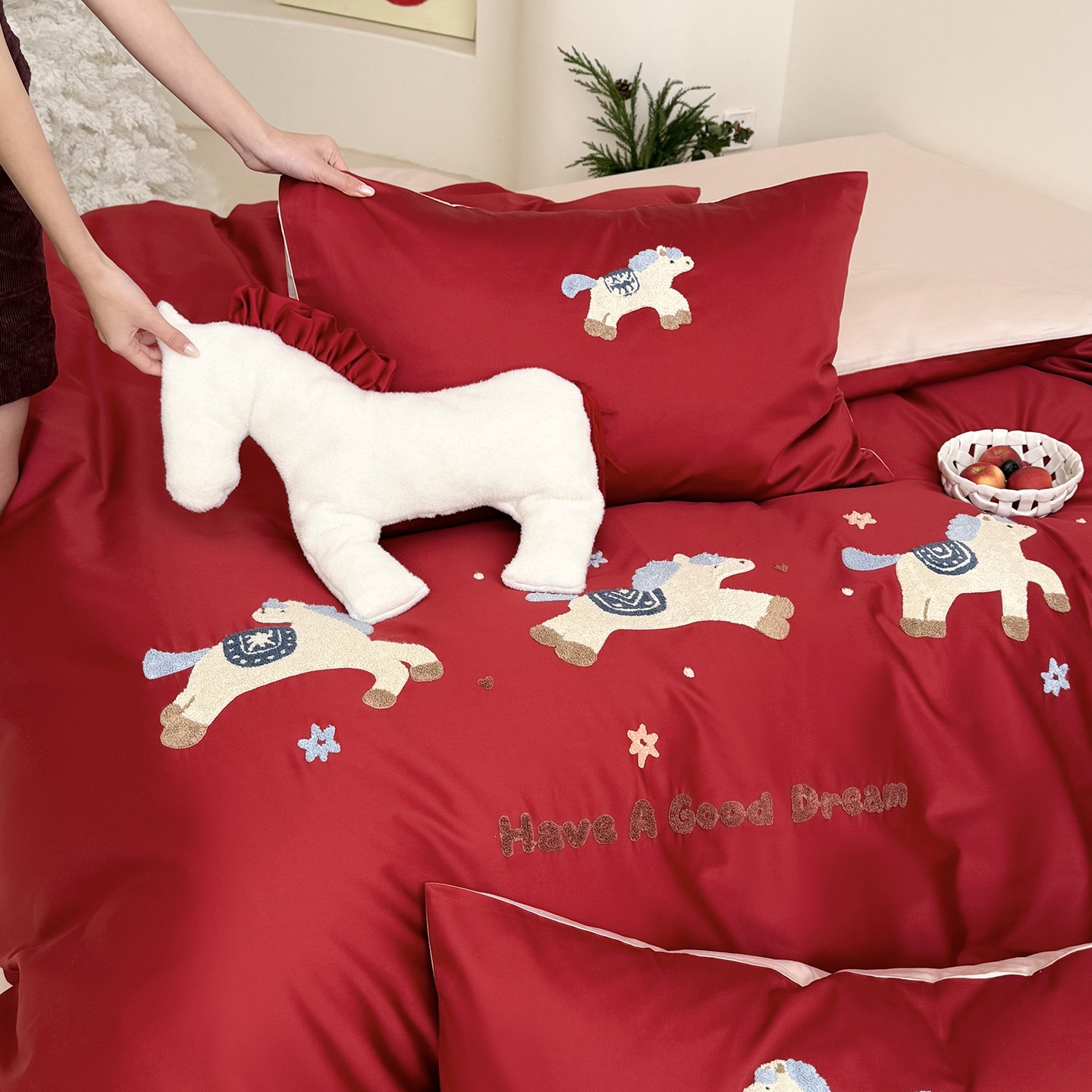 Bedding Set, Cotton, Cartoon Motif, Red