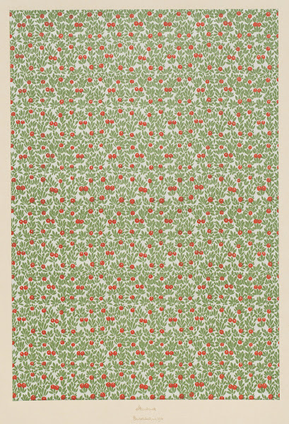 Lithografiertes Vorsatzpapier florales Flächenmuster 1900