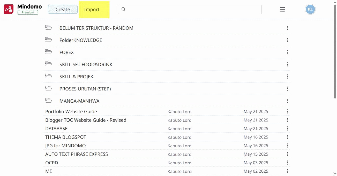 Ilustrasi impor Markdown ke Mindomo