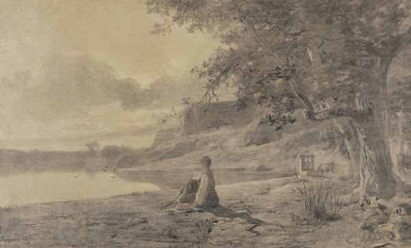 Woman Seated At The Edge Of A Pond 1865