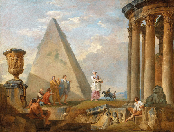 Ruins with a woman preaching
