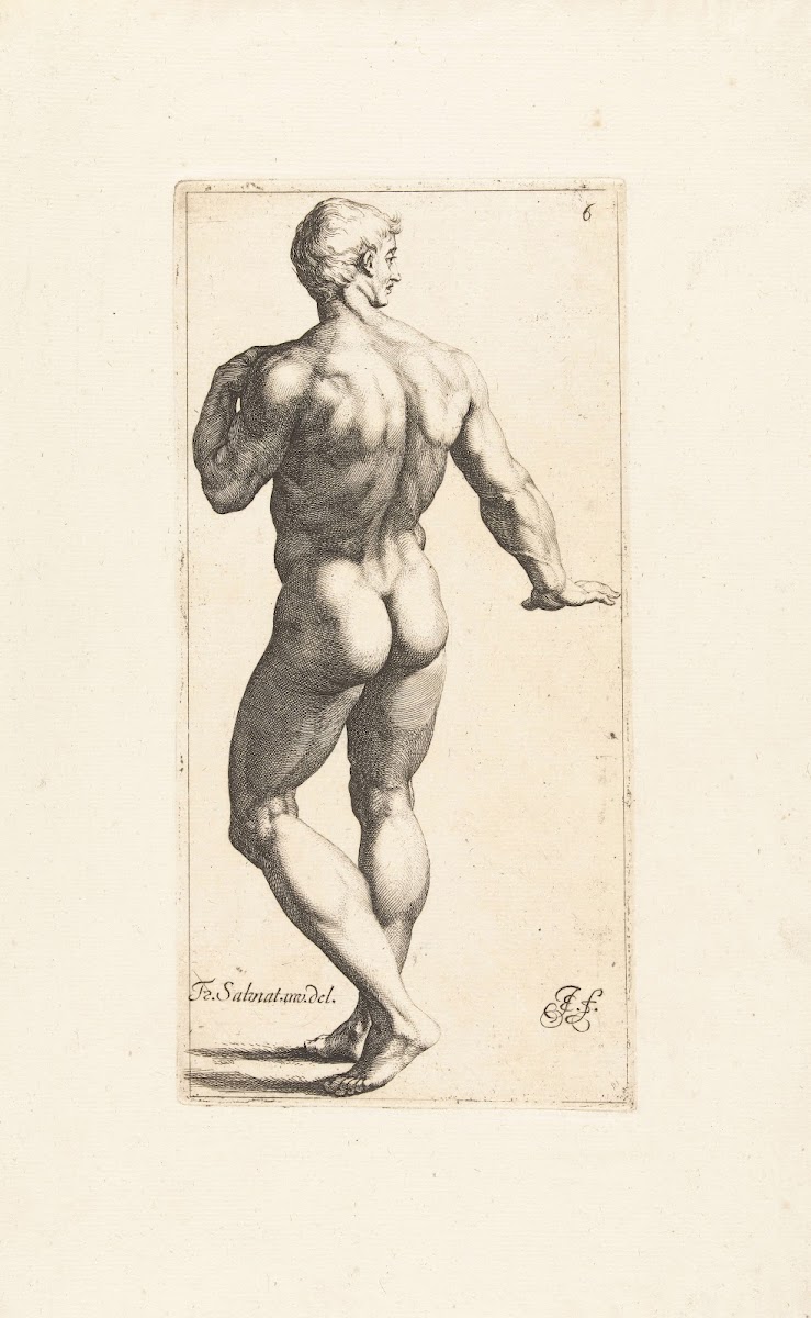 Nude man standing seen from behind 1666 1671