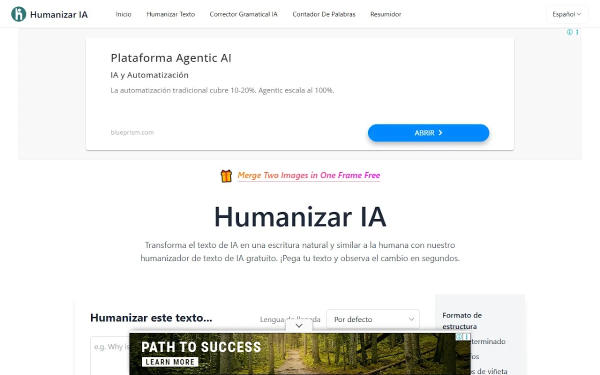 Captura de Humanizar IA