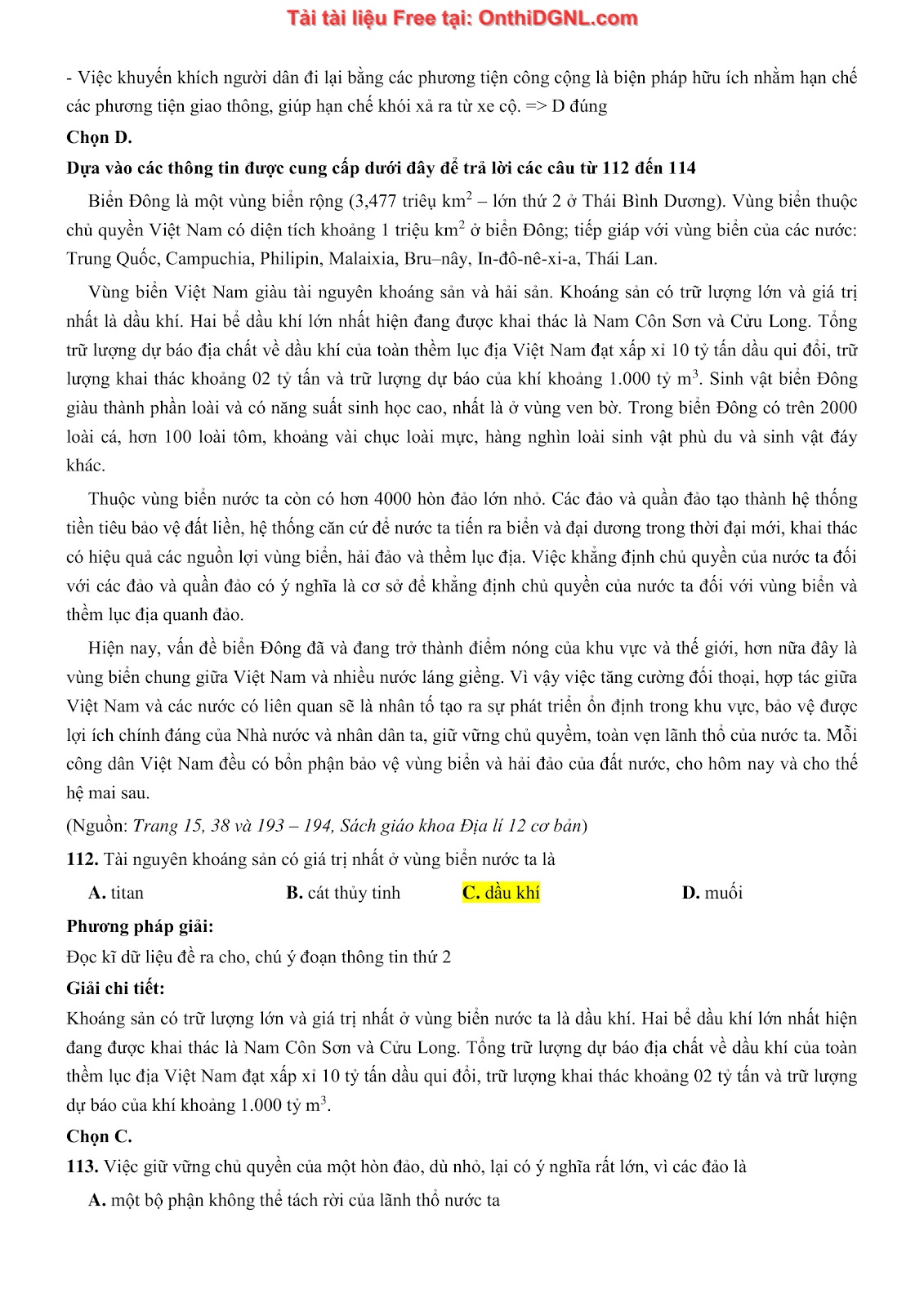 250 bài tập môn Địa Lý - Ôn thi ĐGNL ĐHQG TP HCM Phần 8