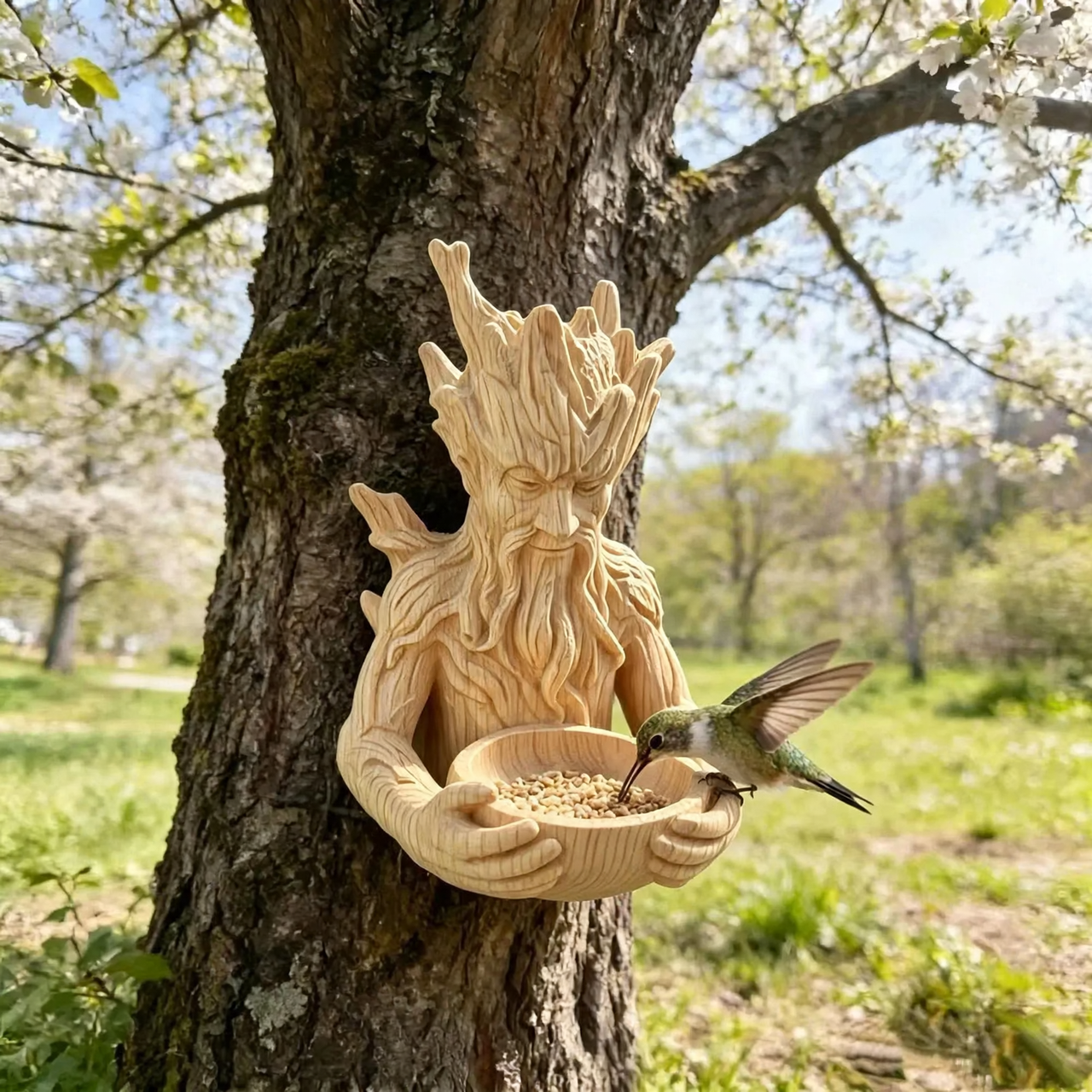 Creative Tree Face Bird Feeder Made of Wood