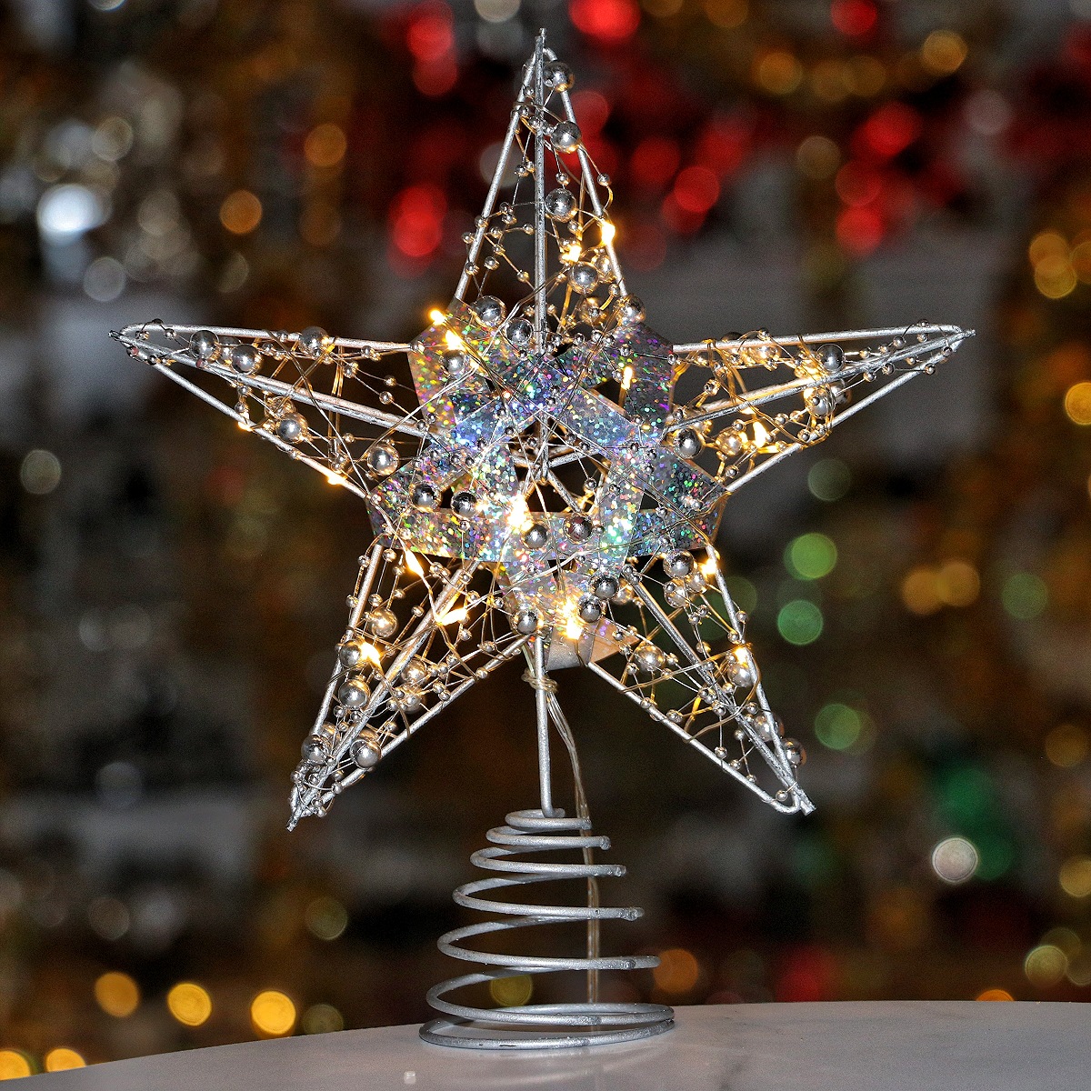 Weihnachtsbaum-Sternaufsatz aus Eisen, beleuchtet