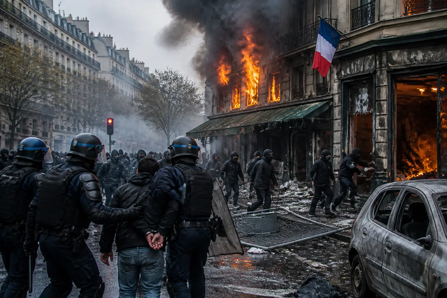 Editorial image for Violent clashes, looting and buildings ablaze in France as more than 1,200 arrested after protests
