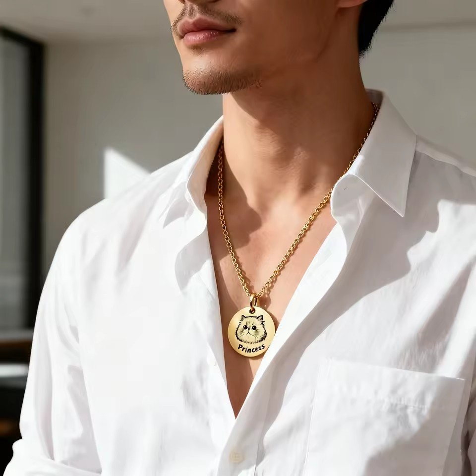 Stainless Steel Pendant Necklace with Laser Engraving