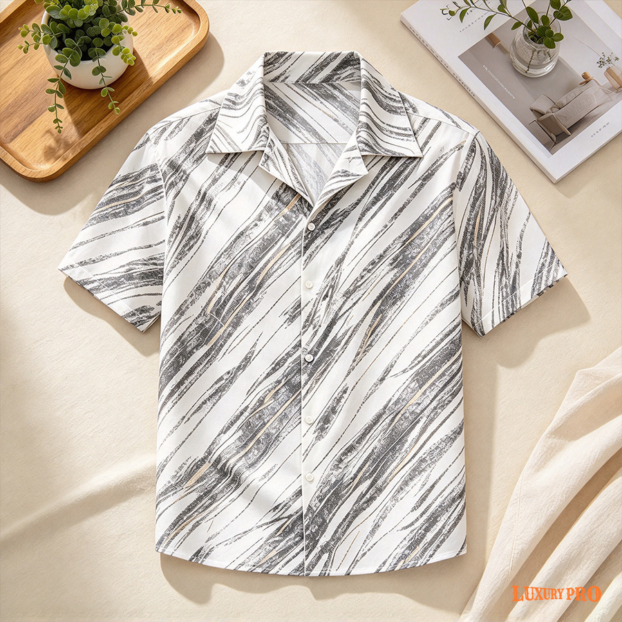 AOP TRB Men's Brazilian Collar Short Sleeve Shirt, 4-Way Stretch