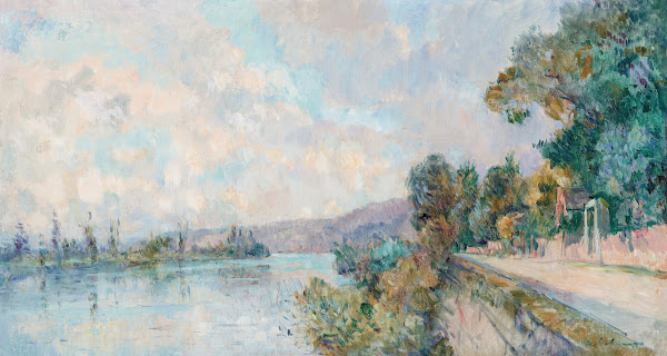 La Seine et les coteaux de Dieppedalle vue prise de Croisset près Rouen
