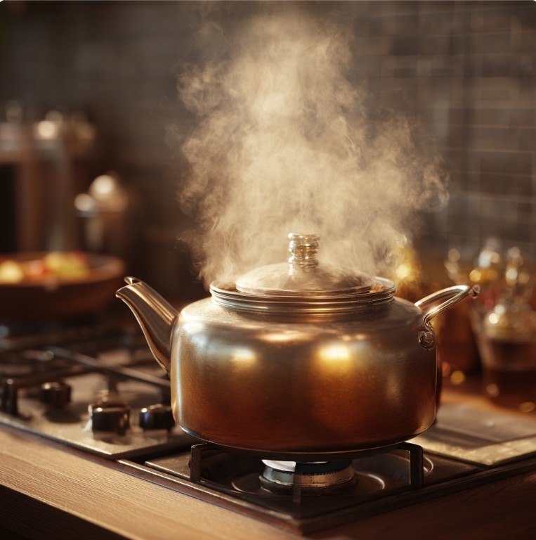 냄비에서 생강차를 끓이는 모습