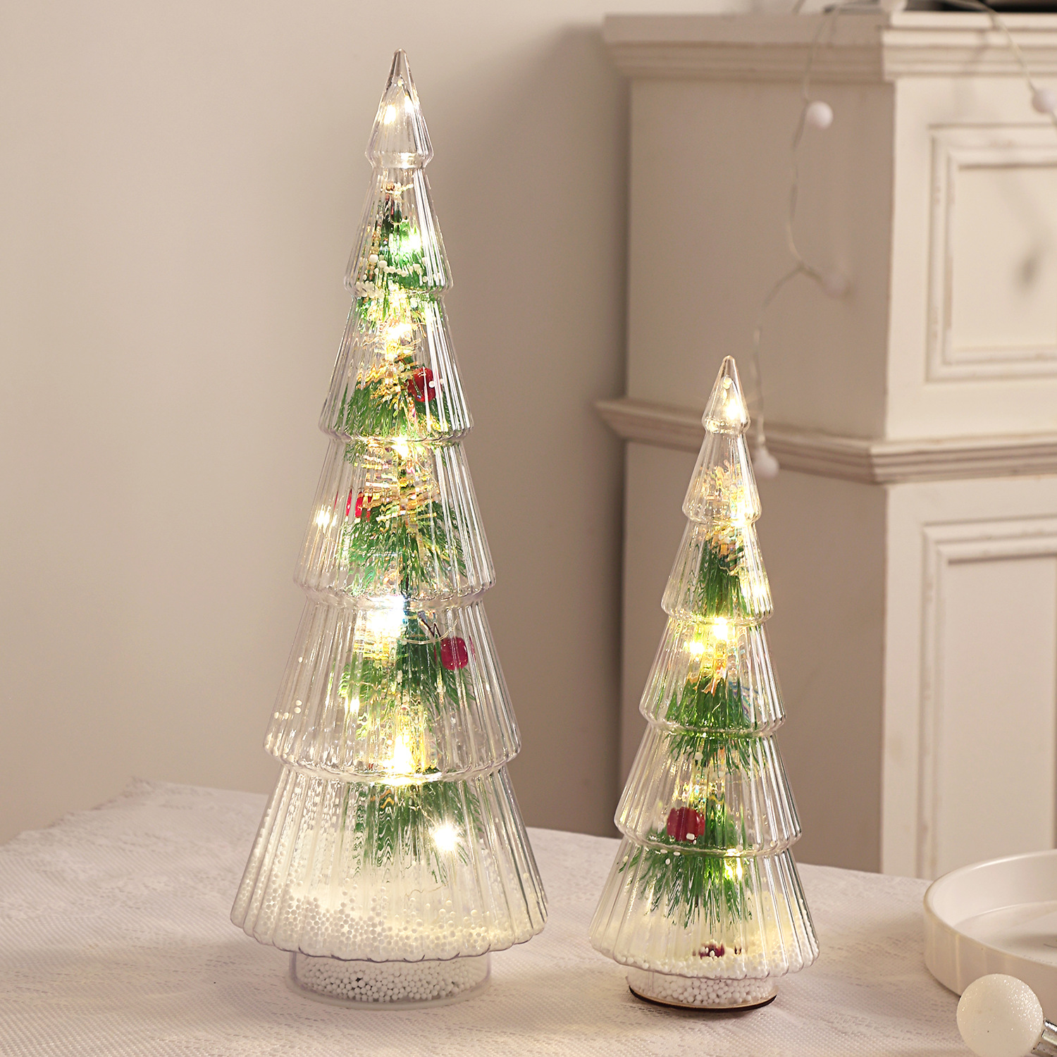 Illuminated Mini Christmas Tree made of Pine Needles