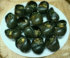 Rưới phần sốt tiêu xanh ở trên lên miệng mỗi con ốc. Xếp lần lượt ốc vào trong 1 cái nồi đất hay thố sứ rồi đặt trong một cái nồi lớn hơn để hấp. Tiến hành hấp ốc trong khoảng 4-5 phút ốc chín là được.