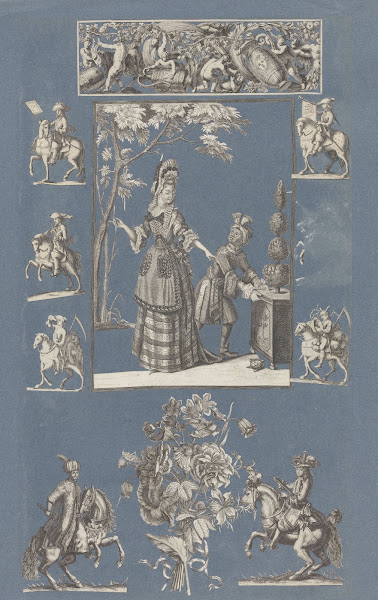Collage of cut out prints pasted on blue paper Pl 01 1585