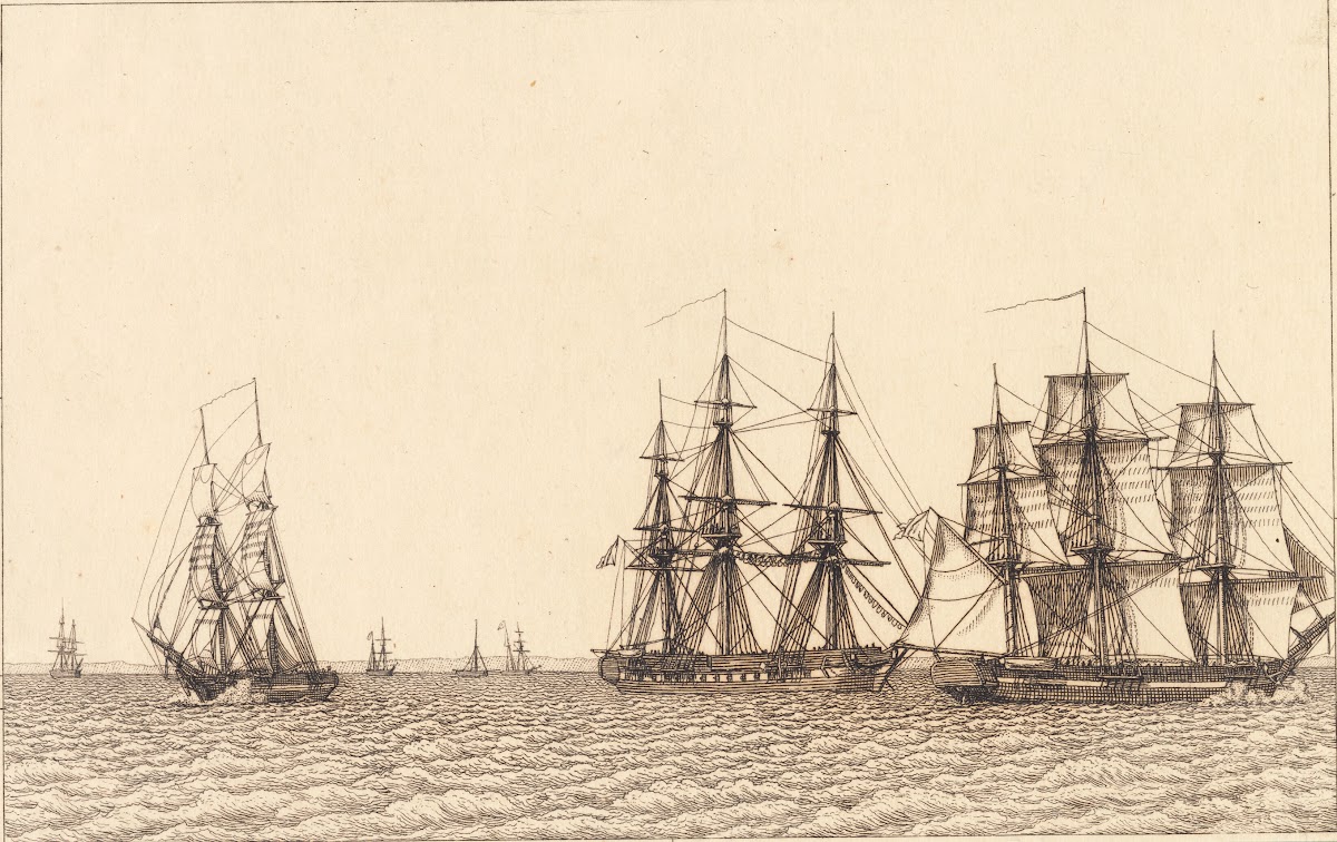 En brig sejlende Illustration til Linearperspectiven  Tavle IXb