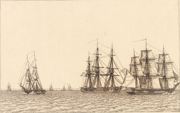 En brig sejlende Illustration til Linearperspectiven  Tavle IXb