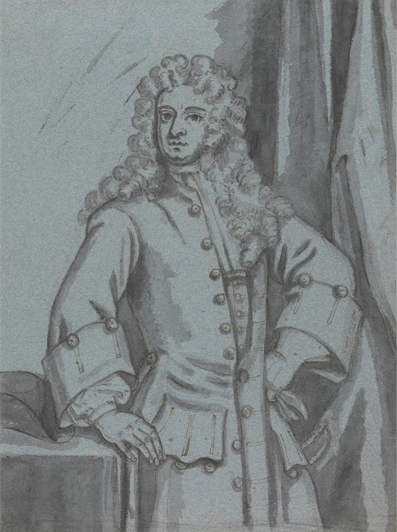 A Gentleman wearing a Long Buttoned Coat with Large Cuffs