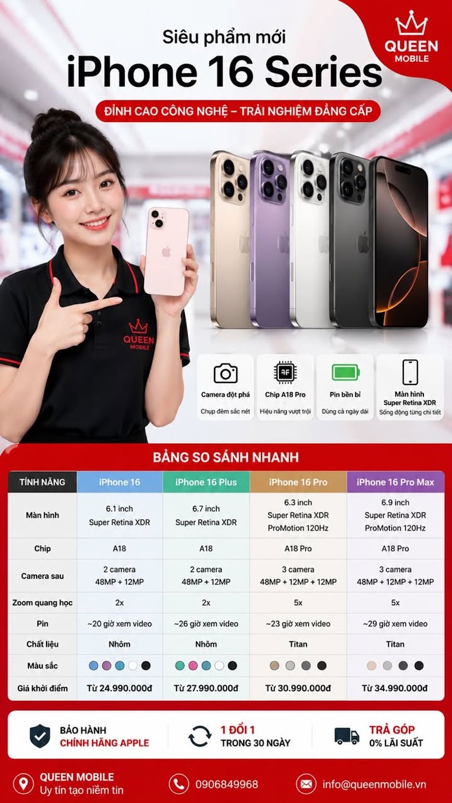 iPhone 16 Series – Máy đẹp, cấu hình mạnh, lựa chọn đủ từ iPhone 16 đến 16 Pro M...