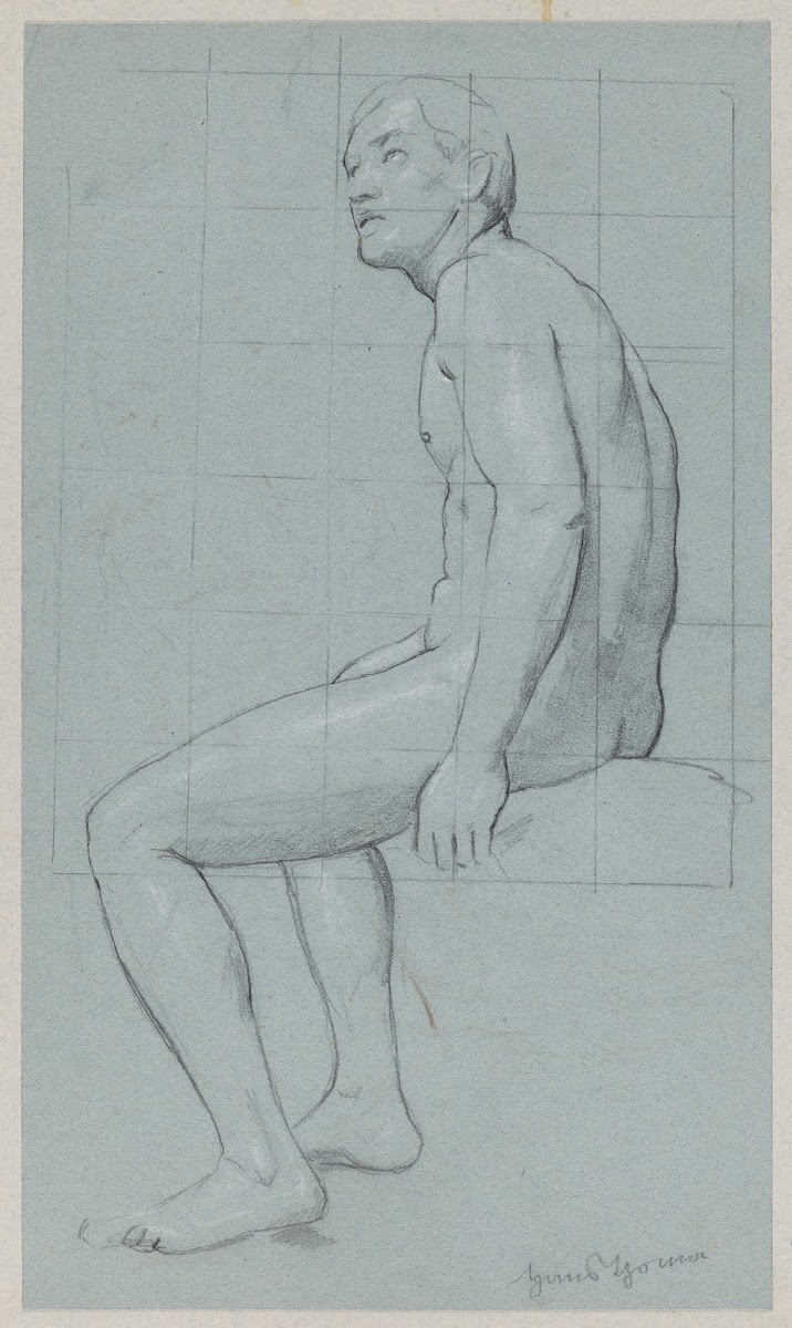Male Nude Sitting in Profile 1880   1890