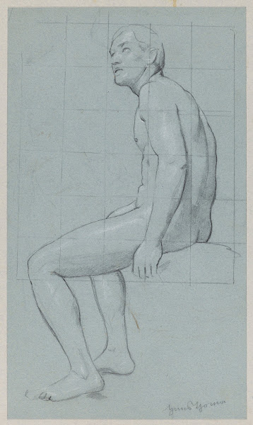 Male Nude Sitting in Profile 1880   1890
