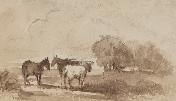 Landscape with three horses