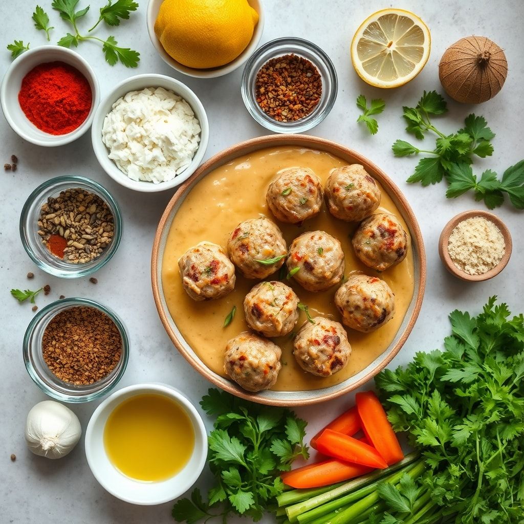 Ingredients for Flavorful Greek Meatballs in Lemon Sauce Recipe Easy Healthy Entree (30-Minute Dinner!)