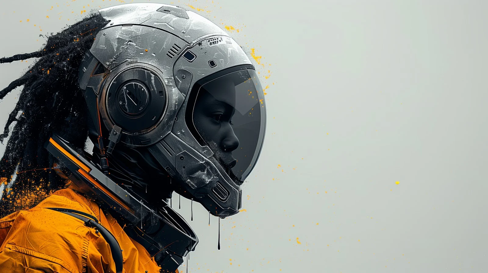 A Stunning Ai Art, Illustration, Dreadlocks, Helmet, Orange 5K Desktop and Mobile Wallpaper Background (5824x3264)