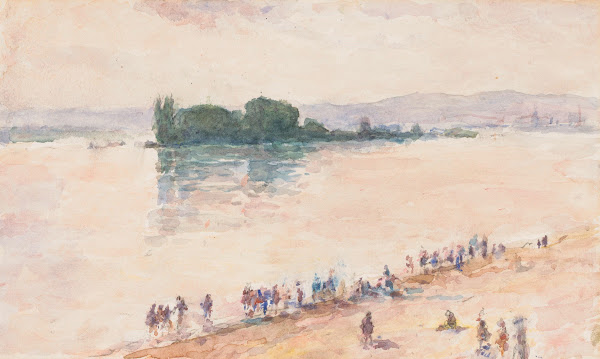 Gezicht vanaf de oever over de volle breedte van een rivier 1851   1924