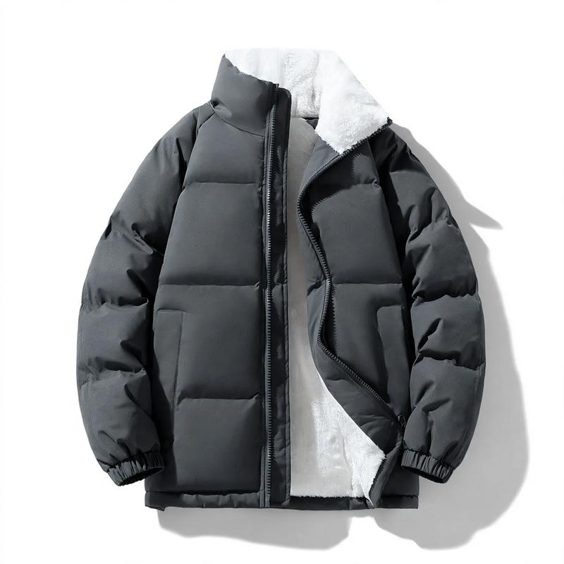 Insulated men's winter jacket with hood and wind protection