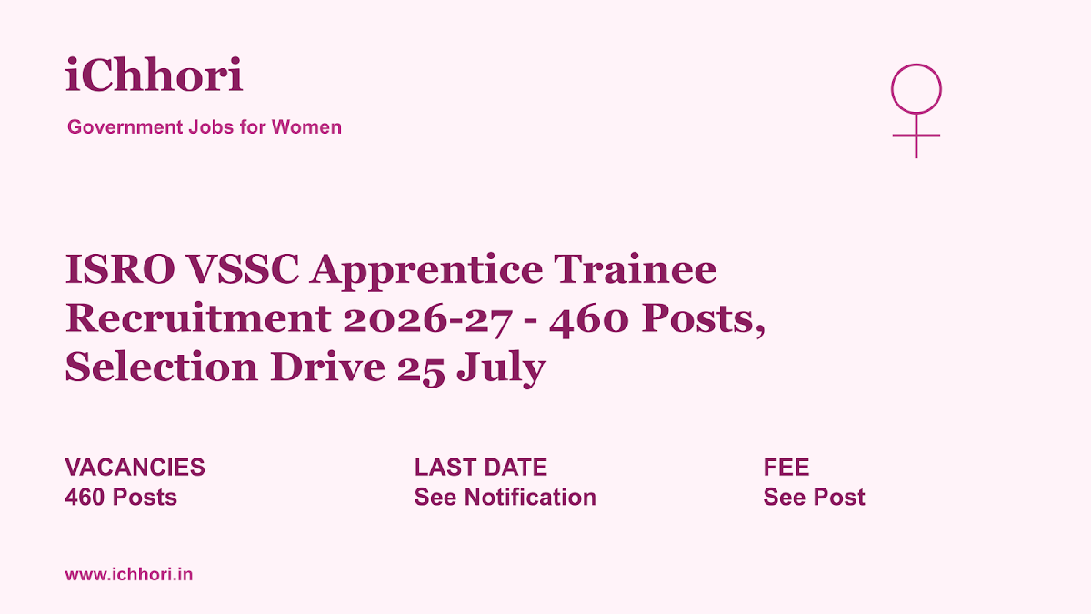ISRO VSSC Apprentice Trainee Recruitment 2026-27 - 460 Posts, Selection Drive 25 July - iChhori