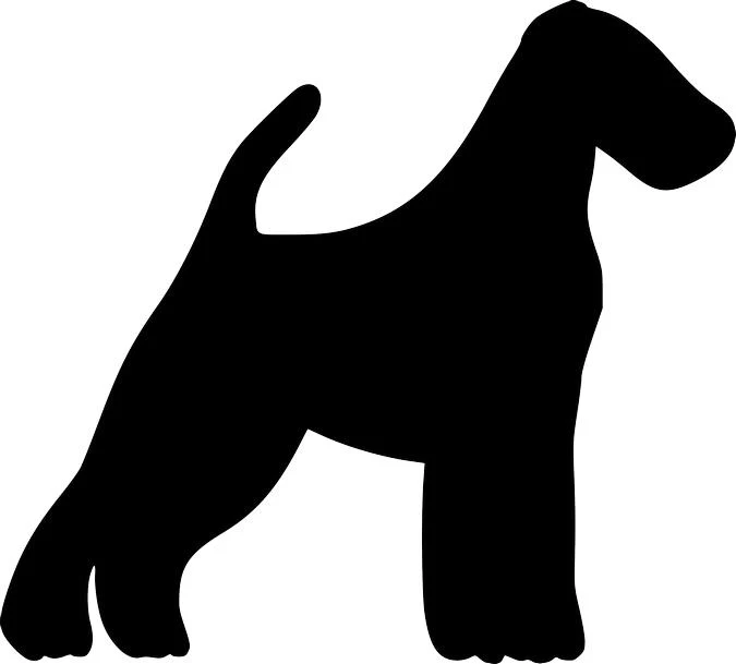 Clean black silhouette of a Terrier dog in a show stance, optimized as a cut file for a Waterjet machine.